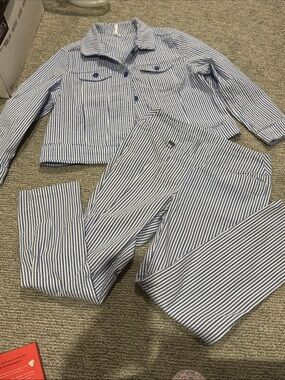 Lulu-B Blue & White Striped Two-Piece Pantsuit Set